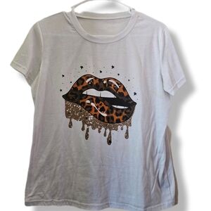 Shein Leopard Print Lips T-Shirt